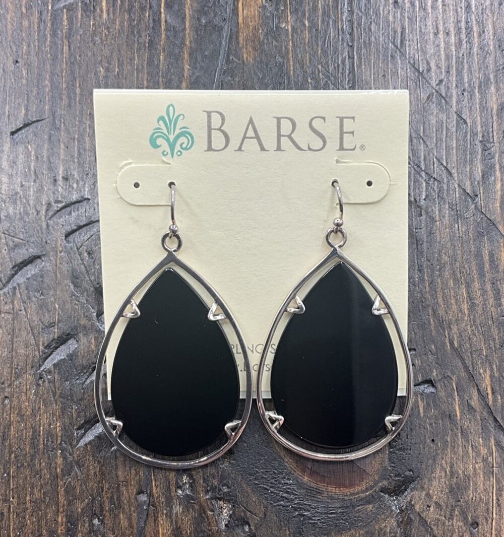 Barse Smooth Teardrop Earrings- Black Onyx- Sterling Silver- NWT